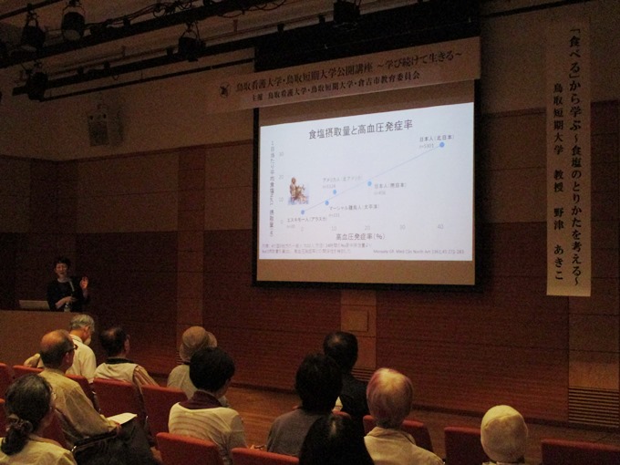 △講演する鳥取短期大学　生活学科食物栄養専攻　野津あきこ教授