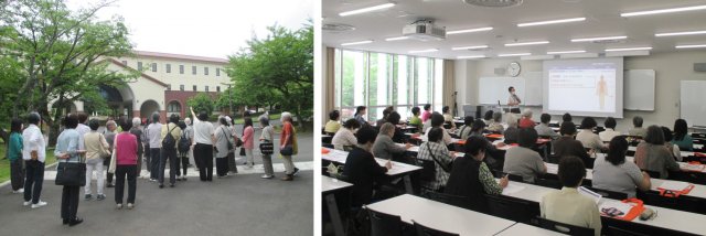 △大学構内の見学　　　　　　　　　　　　　 △和田拓真助教によるミニ講話