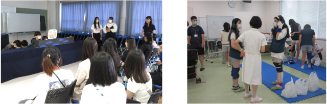 △学生によるペープサートの発表（幼児教育保育学科）　　　△高齢者体験のワークショップ（鳥取看護大学）
